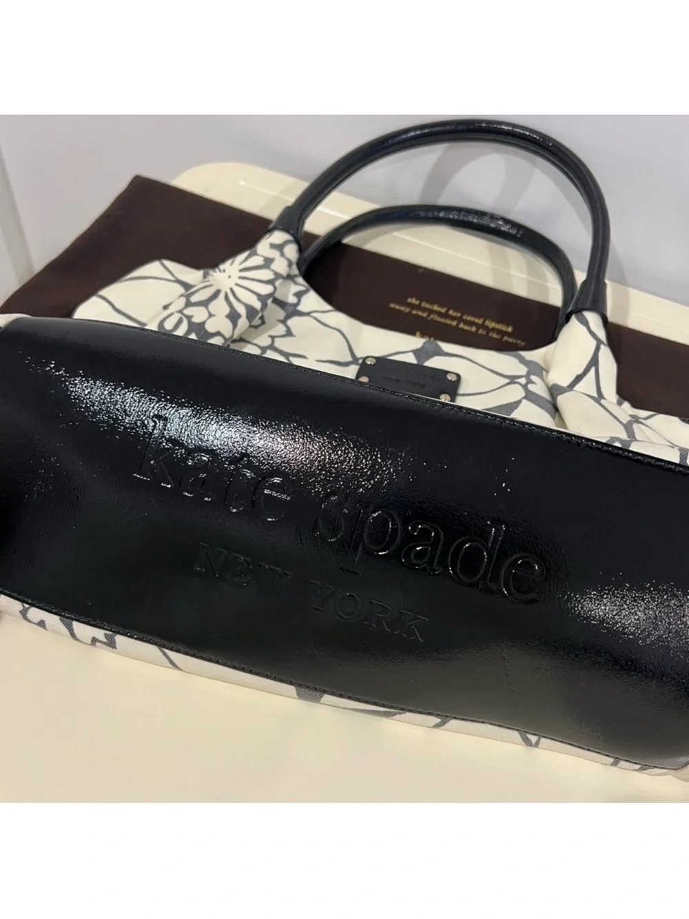 kate spade Black and Cream Floral Canvas Tote